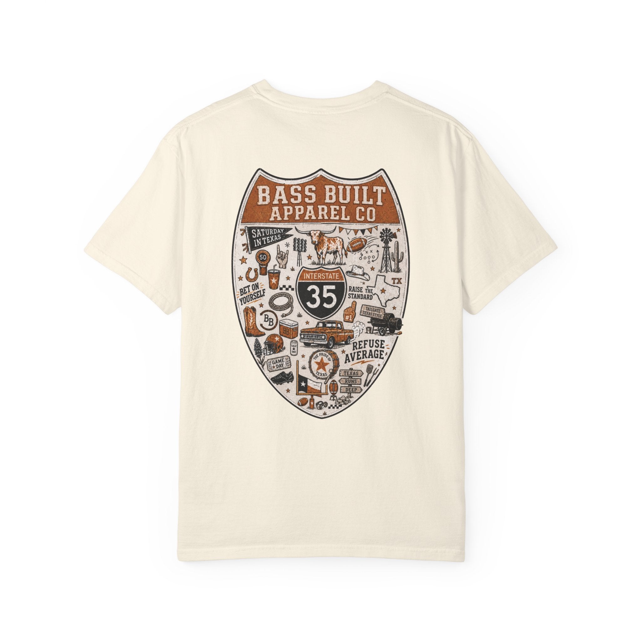 Cream crew neck T-shirt with large back shield graphic print