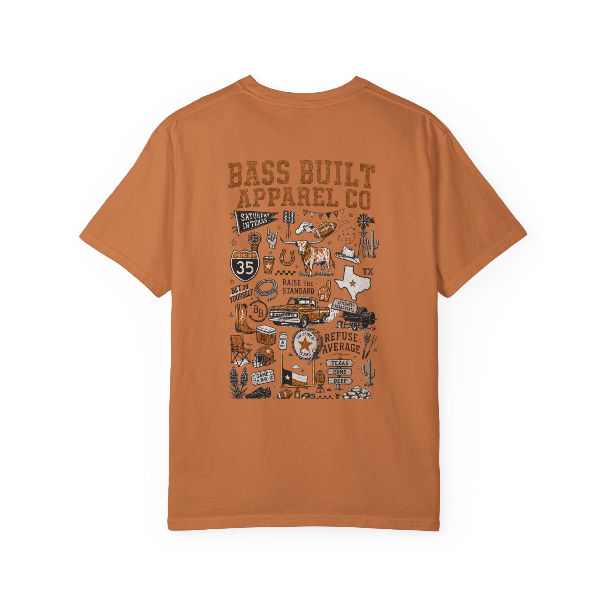 Brown T-shirt with large multicolor illustrated back graphic print