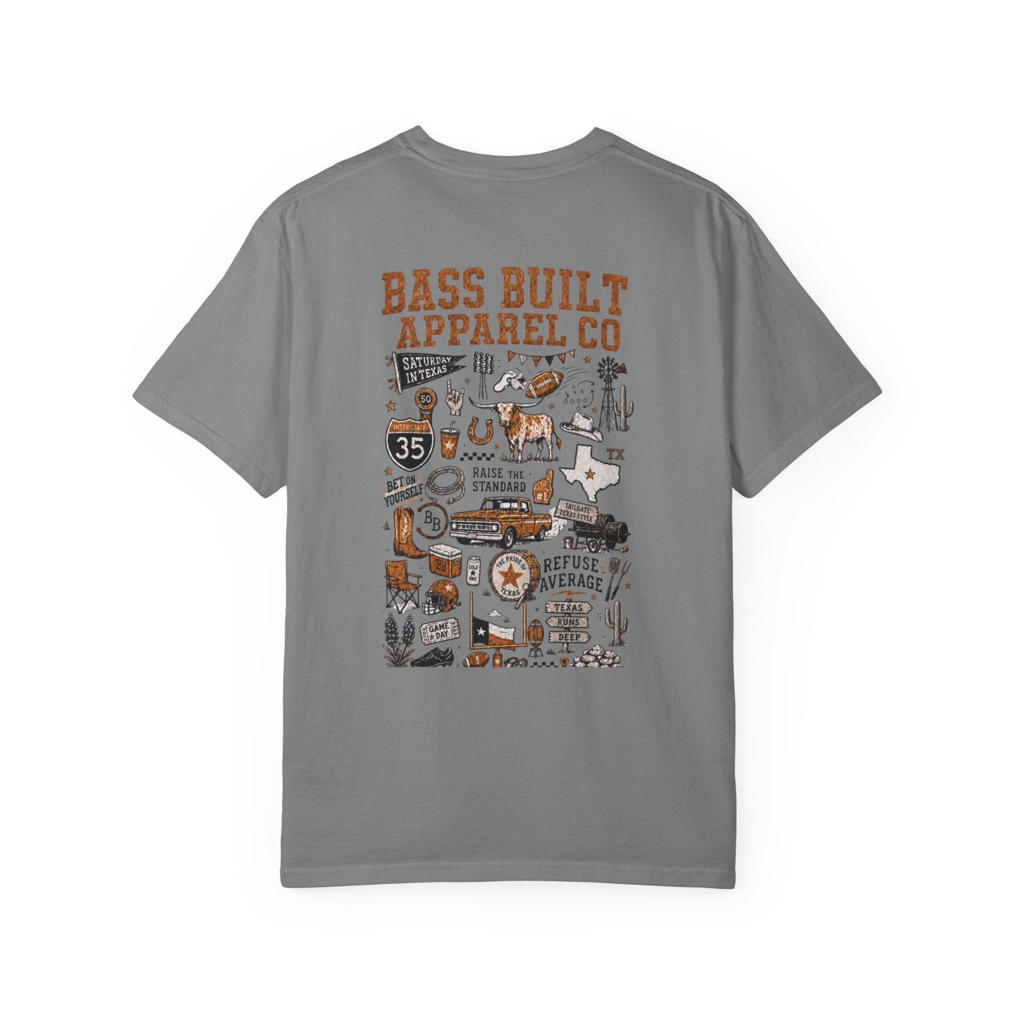Dark gray T-shirt with large multicolor illustrated back graphic print