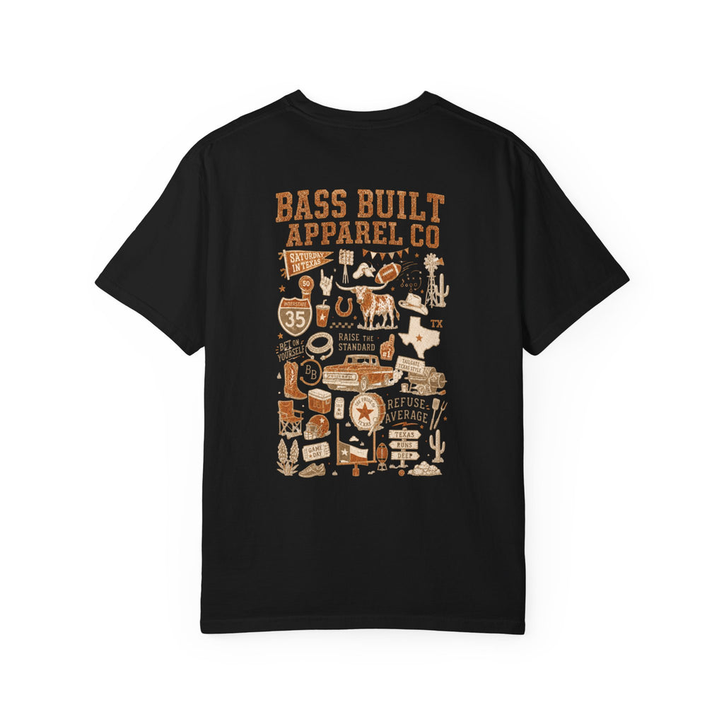 Black T-shirt with large multicolor illustrated back graphic print