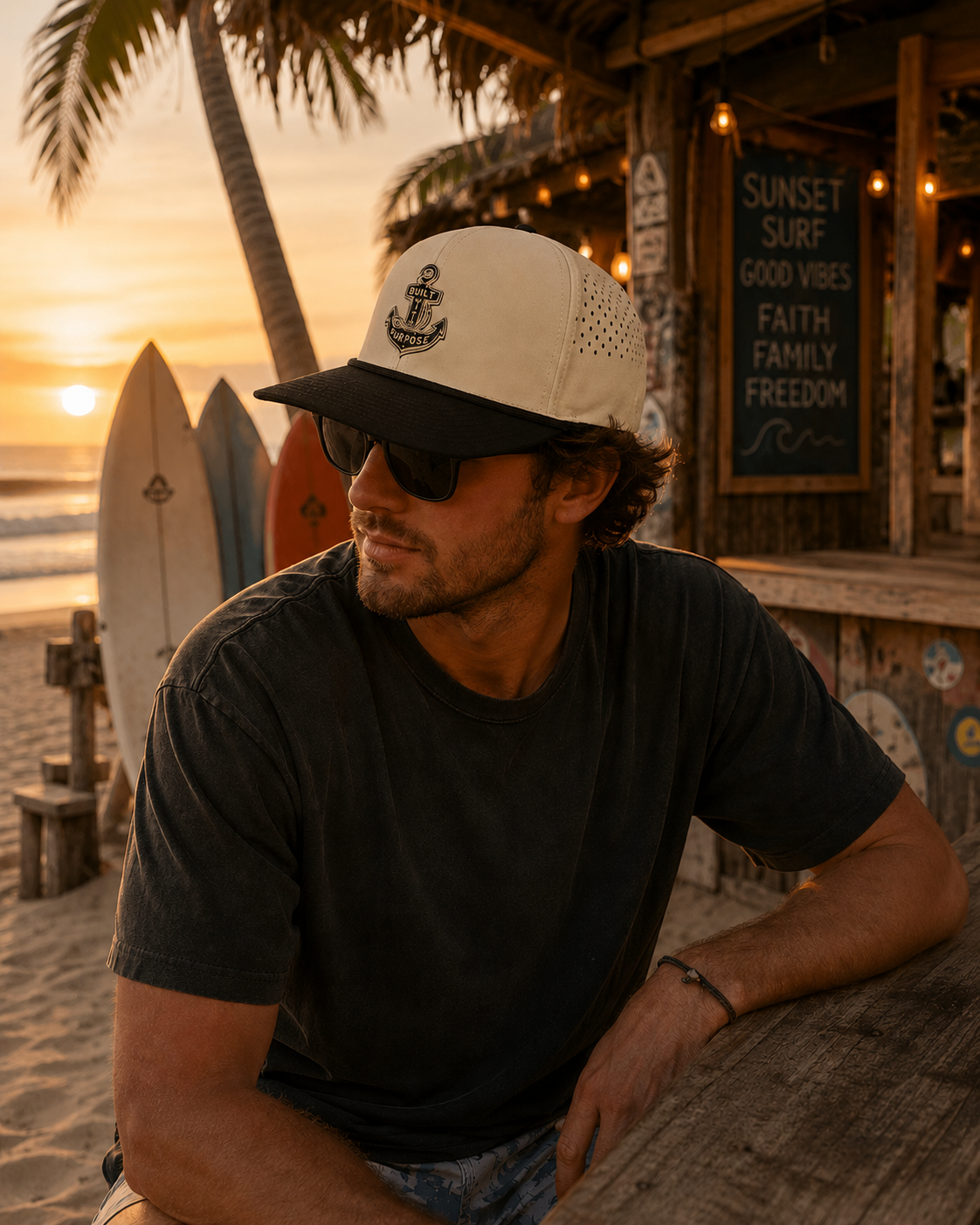 ANCHOR HAT- SAND/BLACK