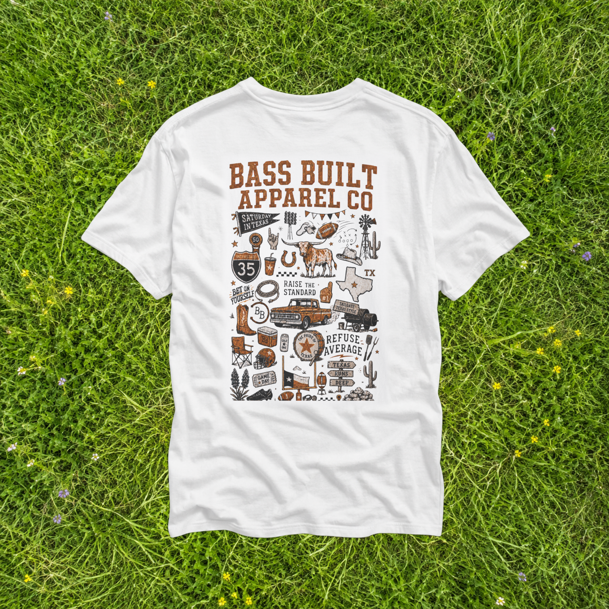 White T-shirt with large multicolor illustrated back graphic print